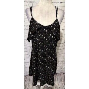 Lagaci Black Floral Frenzy Adjustable Strap Rayon Dress NWT Size XL